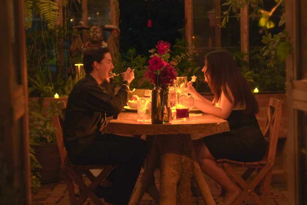 Candlelit dinner at the greenhouse table